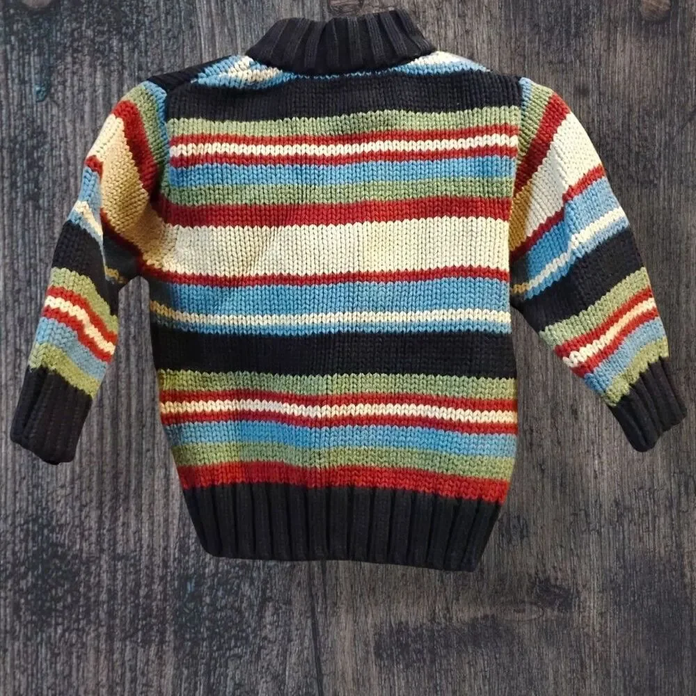 12-18m Gymboree Baby Boys Navy Blue Tan Red Green Striped Mock Neck Sweater